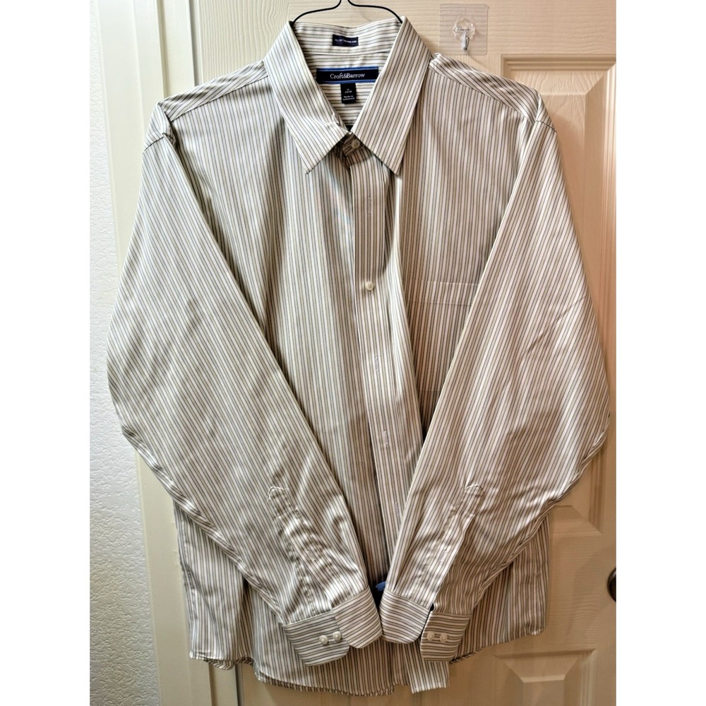 Croft & Barrow Mens Striped Button Up Shirt 17 34/35 Multicolor Non-Iron Cotton